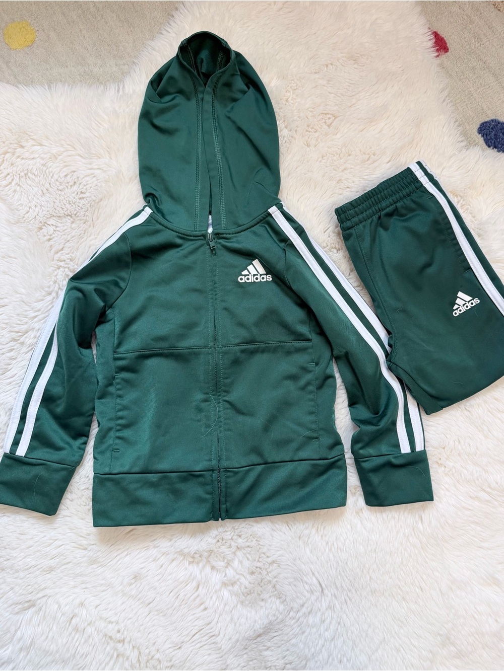 adidas Green Kids Zip Hoodie with White Logo